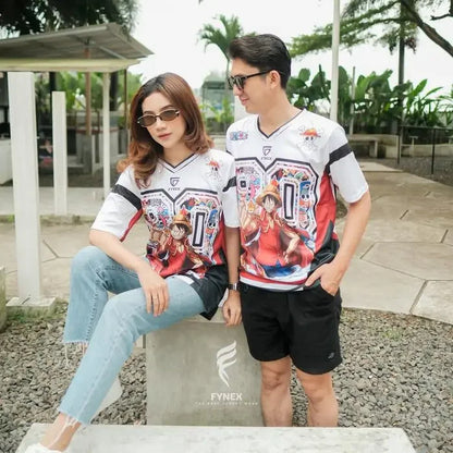 2526 New Bandai Anime One Piece Luffy Summer Jersey T-shirt Oversized 3D Adult and Children's Multifunctional Top Christmas