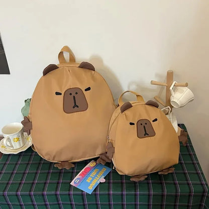 Kawaii Capybara Nylon School Bag Laptop Backpack Cartoon Children's Backpack Travel Casual Book Bags Large Capacity Backpack