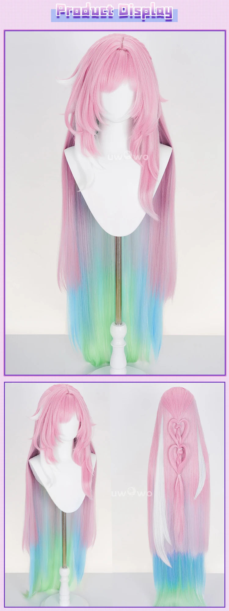 UWOWO Cyrene Wig Game Honkai Star Rail Cyrene Cosplay Wig Long Hair Pink and Blue and Green gradient Hair  Halloween Wig