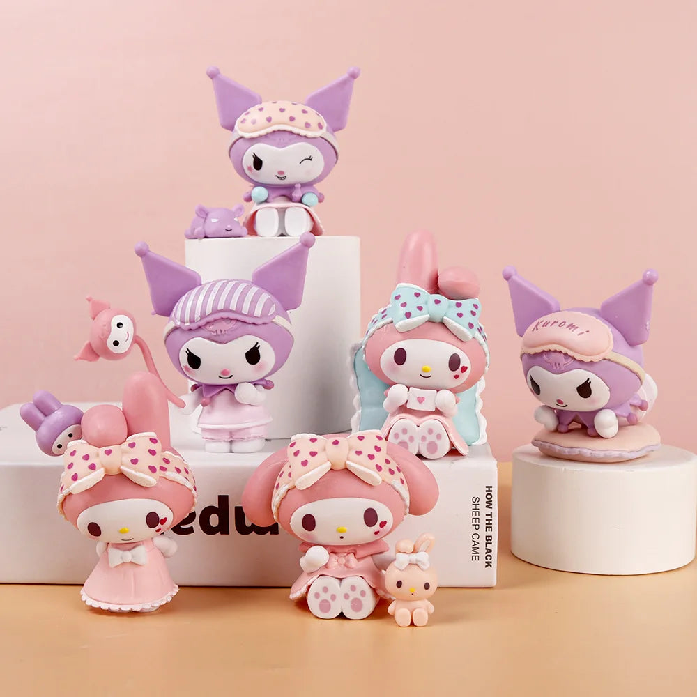 6Pcs-Set Sanrio Anime Figure Pajamas Sweetheart Kawaii Kuromi My Melody Doll action Cute Decoration Toys For children Gift
