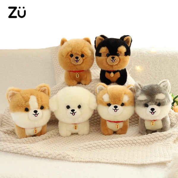 Zu Kawaii Teddy Pets Lifelike Fluffy Puppy Soft Doll Small Chow Pomeranian Corgi Yorkie Dog Plush Toy Gift for Girl
