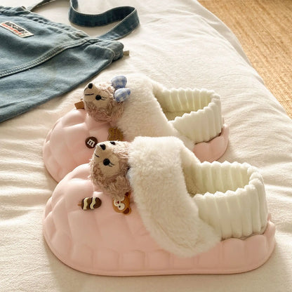 Disney Shelliemay Detachable Cotton Shoes Eva Thick Bottom With Velvet For Outer Wear, Warm And Waterproof Adult Cotton Dragging