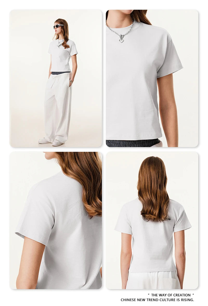 ZODF Women 2025 Summer 255gsm Cotton T-Shirts Hotsweet Girls Casual Solid Comfortable Sport T Shirt Brand Tops HY0978