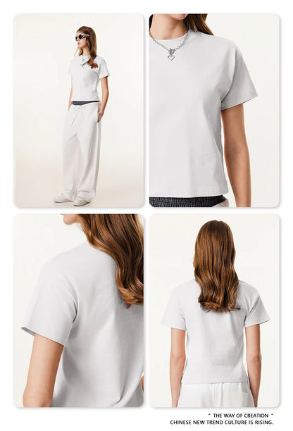 ZODF Women 2025 Summer 255gsm Cotton T-Shirts Hotsweet Girls Casual Solid Comfortable Sport T Shirt Brand Tops HY0978