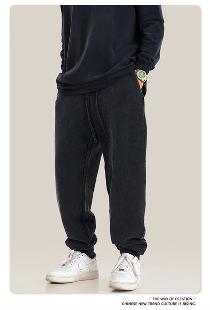 ZODF New Autumn Winter Men Washed 400gsm Sweatpant Unisex Loose Heavyweigh Cotton Sport Joggers Pants Streetwears HY0893