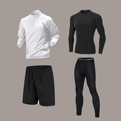 Men’s Quick-Dry Autumn Long-Sleeve Zipper Sports Set for Running Cycling Gym and Training - 1White 3Black / 3XL