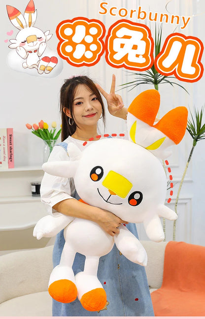 50/90cm Scorbunny Pokemon Large Plush Toys Anime Doll Cute Giant Pokémon Rabbit Cartoon Stuffed Plushie Pillow Gift for Kid Xmas