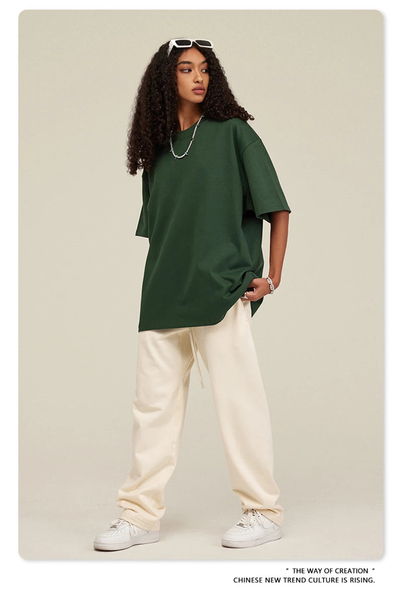 ZODF 2025 Heavy-Weight 425gsm 100% Cotton T-Shirts For Men Unisex Summer Oversized O-Neck Basic Solid T Shirt Brand Tees HY0485