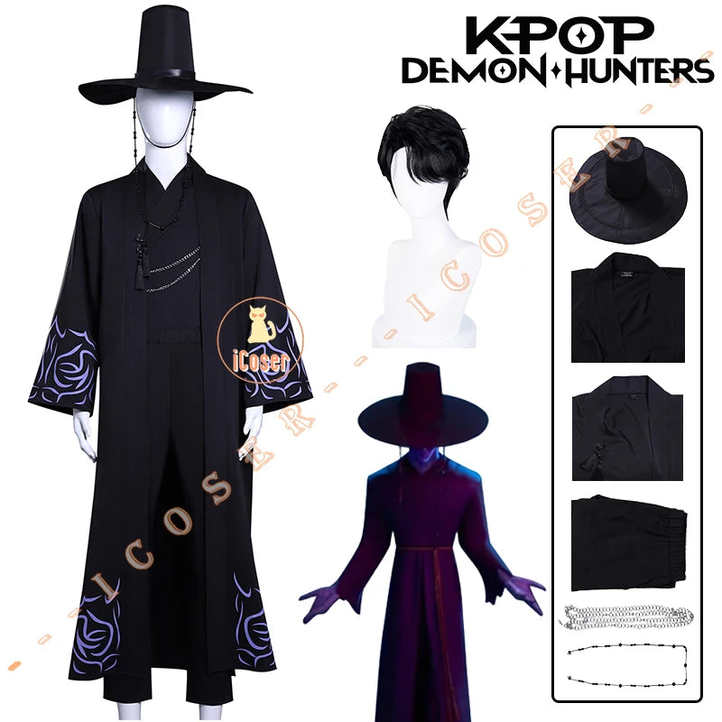 KPop Demon Hunters Saja Boys Cosplay Costume Jinu Saja Cosplay Black Robe Baby Abby Mystery Romance Outfit Halloween Women Men