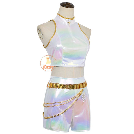 KPop Demon Hunters Rumi Cosplay Costume White Stage Uniform Huntrix Golden Performance Outfit Earrings Halloween for Women Girls