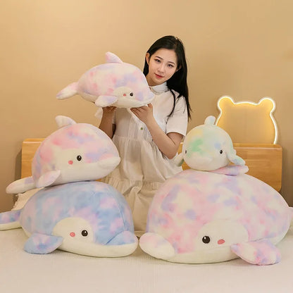 50-80cm Kawaii Fantastic Rainbow Colorful Plush Dolphin Stuffed Animals Doll Decoration Birthday Gifts Soft Pillow Children Gift