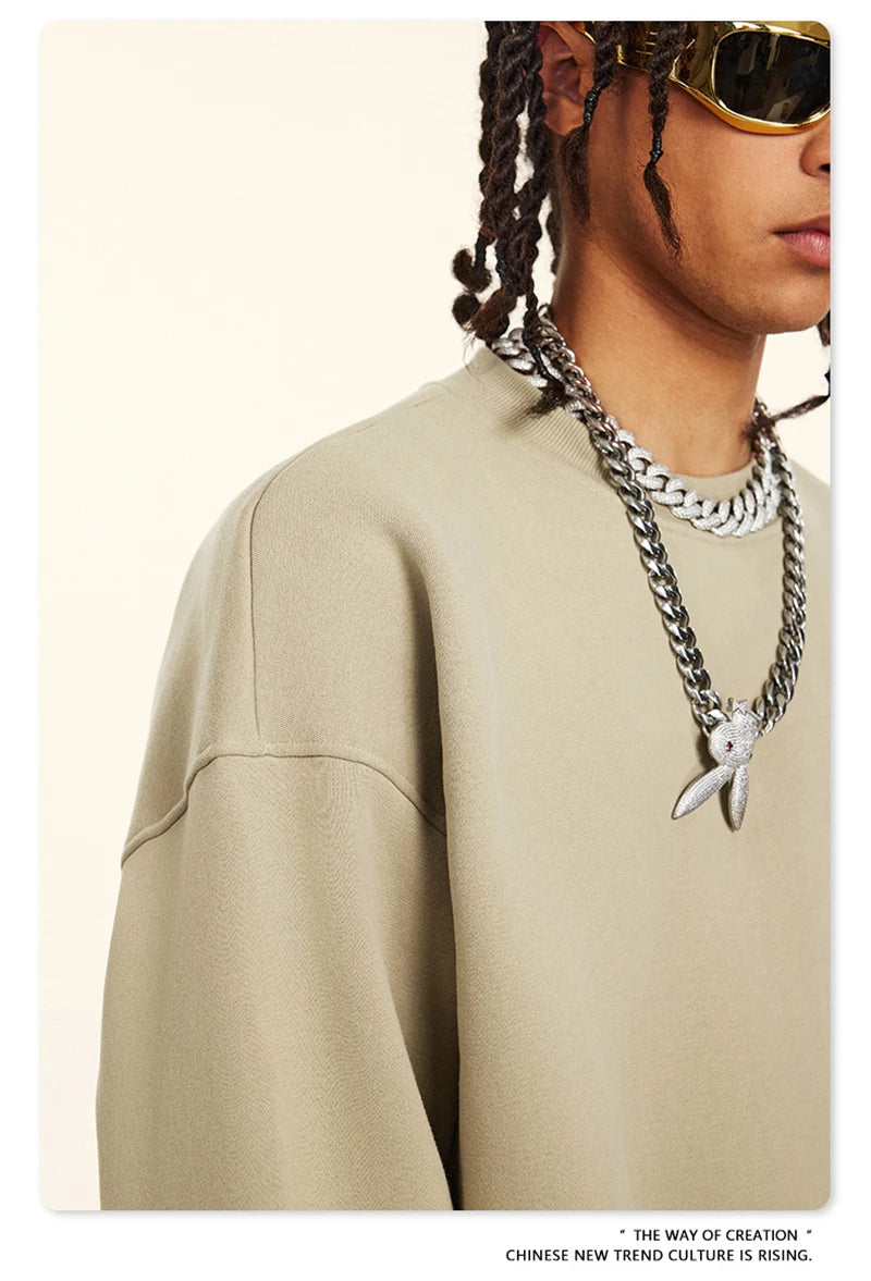 ZODF 2024 Winter Men 345gsm Fleece Sweatshirts Unisex Women Casual Loose Warm Solid O-Neck Pullovers Streetwears HY0865