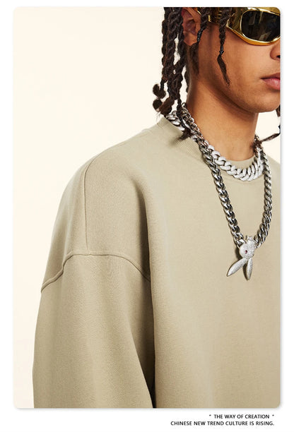 ZODF 2024 Winter Men 345gsm Fleece Sweatshirts Unisex Women Casual Loose Warm Solid O-Neck Pullovers Streetwears HY0865