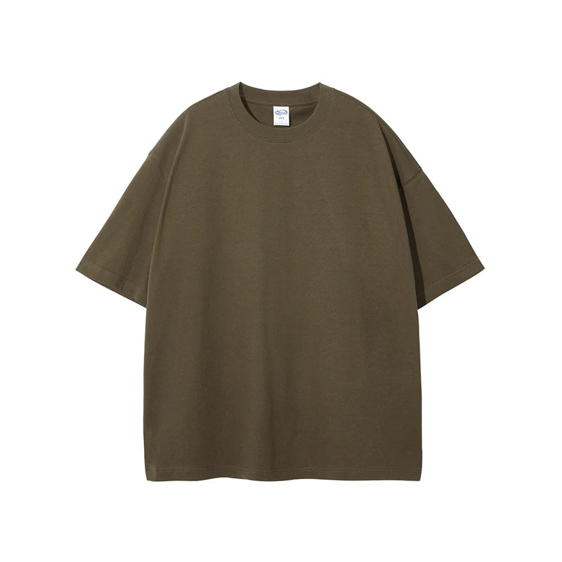 ZODF New Summer Men 275gsm Cotton T Shirts Unisex Women High Street Oversized FG Noshrink Solid T-Shirt Streetwears HY0152