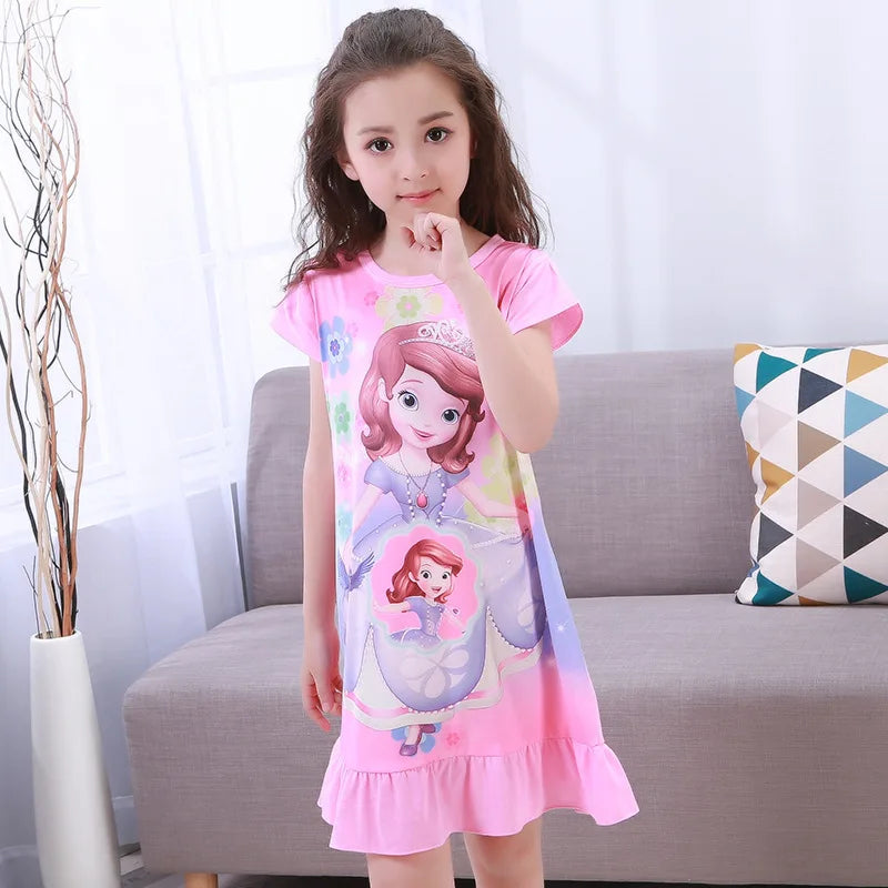 Girls Night Dress Summer Cartoon Snow White Frozen Princess Elsa Mermaid Print Toddler Girl Nightgown for Teens