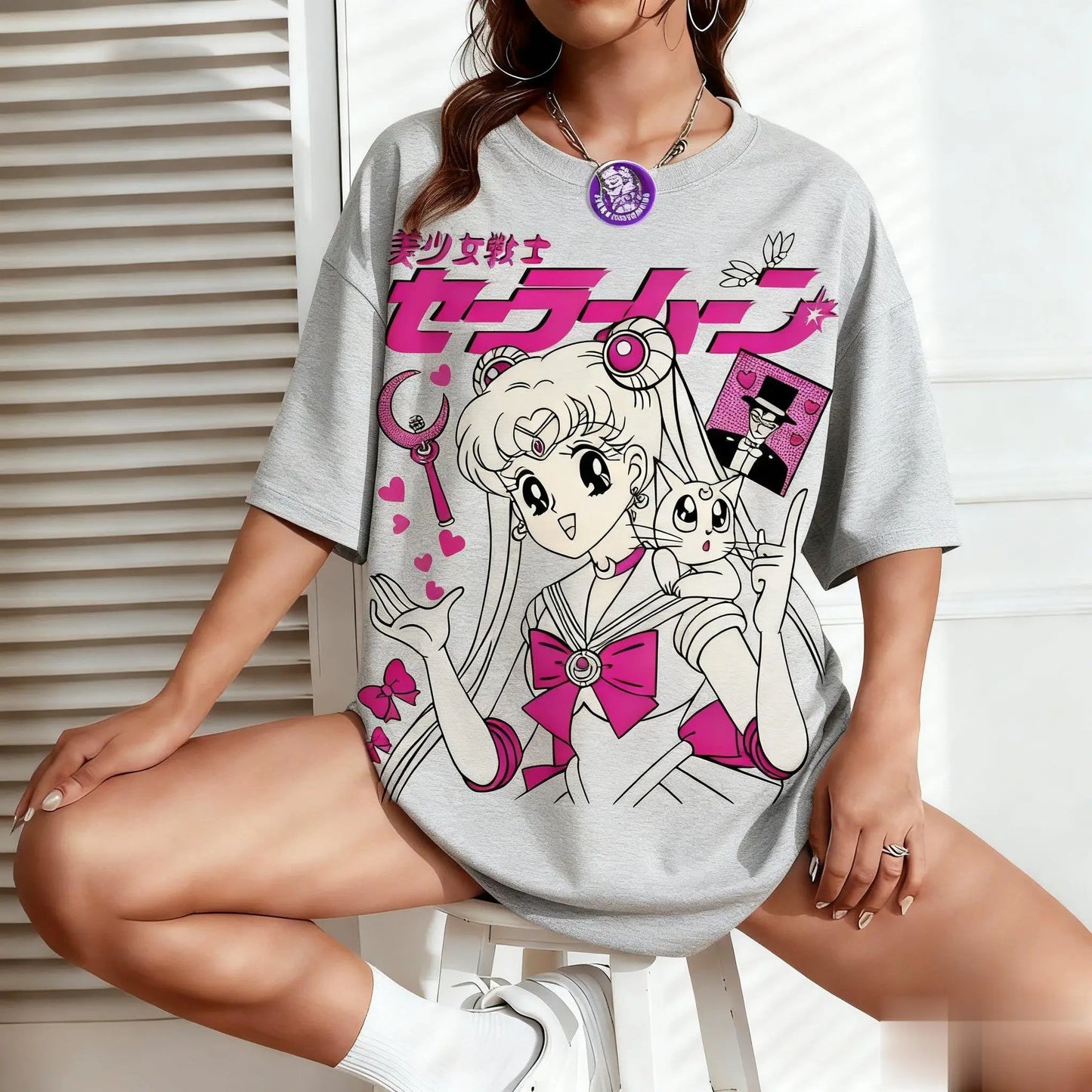 Sailor Moon Anime Print Men Women T-shirt Japanese Cartoon Short Sleeve Graphic Tee Kawaii Summer Oversized Casual Streetwear