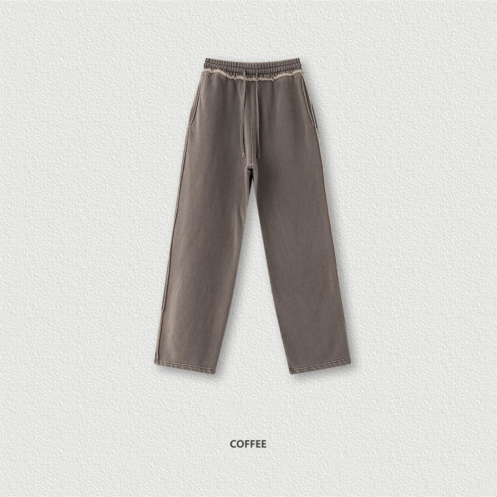 ZODF 2025 Winter Unisex Washed Fleece Straight Pants 400gsm Knitted Warm Loose Trousers HY1093 - Coffee / L / China