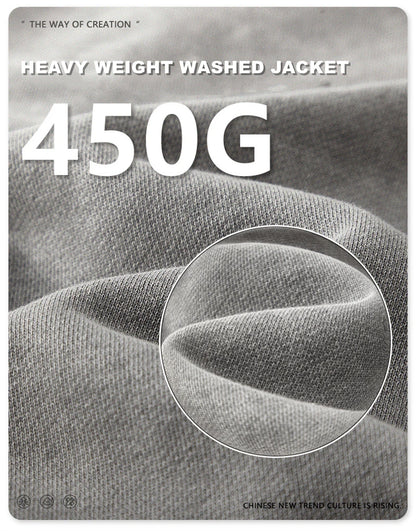 ZODF New Winter Washed Double Zipper Jackets For Men Unisex Loose Heavy Weight 450gsm Raglan Sleeve Cotton Coats HY0654