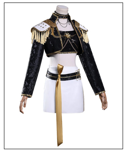 KPop Demon Hunters Mira Cosplay Costume Black Gold Skirt Huntrix Golden Uniform Headwear Halloween Party for Women Girls Props
