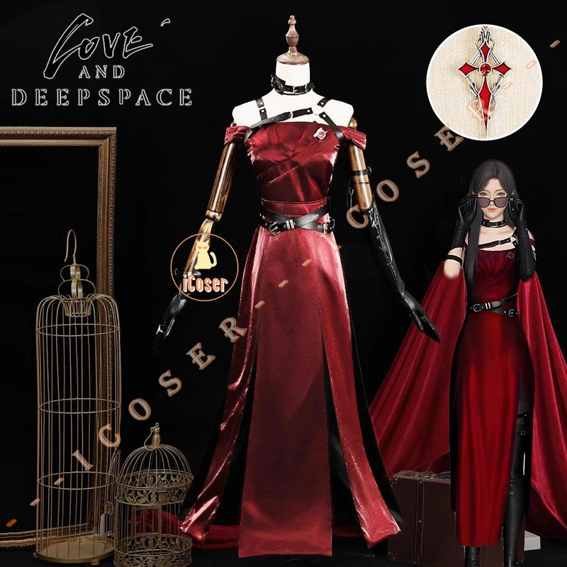 Love and Deepspace Heroines Cosplay Costume Red Dress Enchanting Veil Uniform Sylus Relentless Conqueror MC Halloween Women Girl