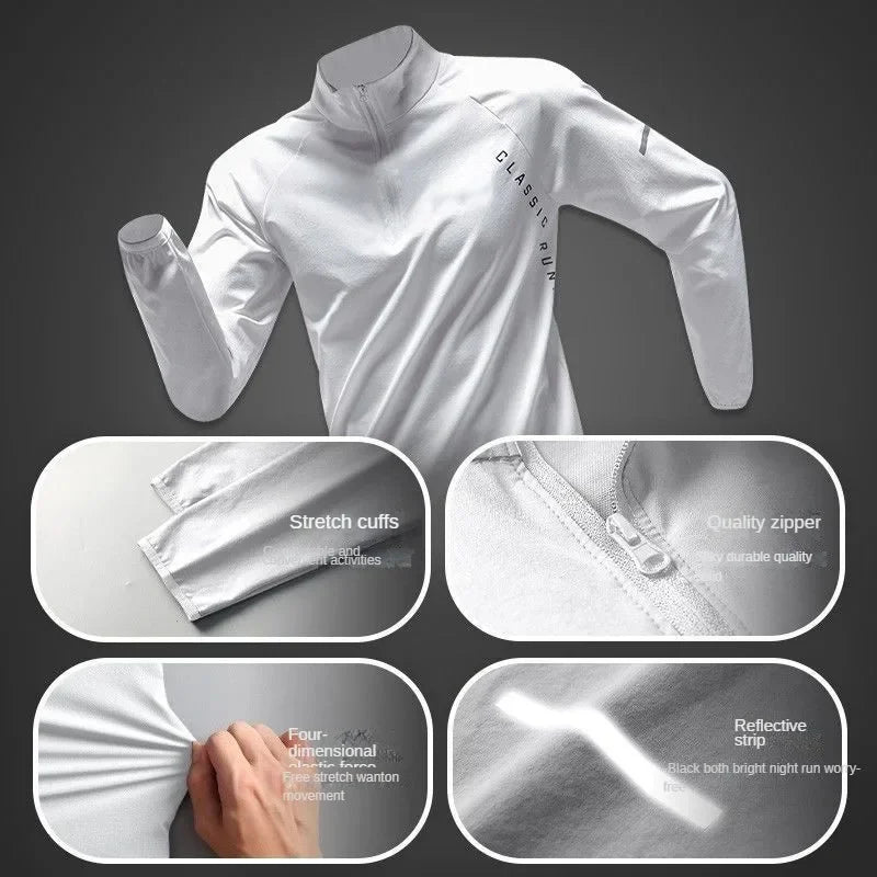 Men’s Quick-Dry Autumn Long-Sleeve Zipper Sports Set for Running Cycling Gym and Training