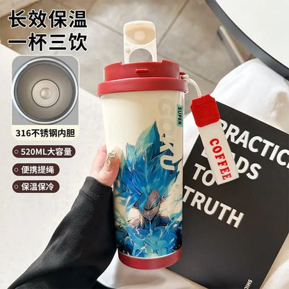 520ml Dragon Ball Thermos Cup Vegeta Water Bottle Son Goku Coffee Mug Large Capacity Drinking Bottle Kids Student Water Cup Gift