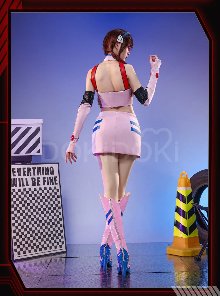 IN STOCK Marii Makinamii Cosplay Costume Anime 【S-3XL】 DokiDoki-R Women Pink Racing Suit Marii Makinamii Glasses Plus Size