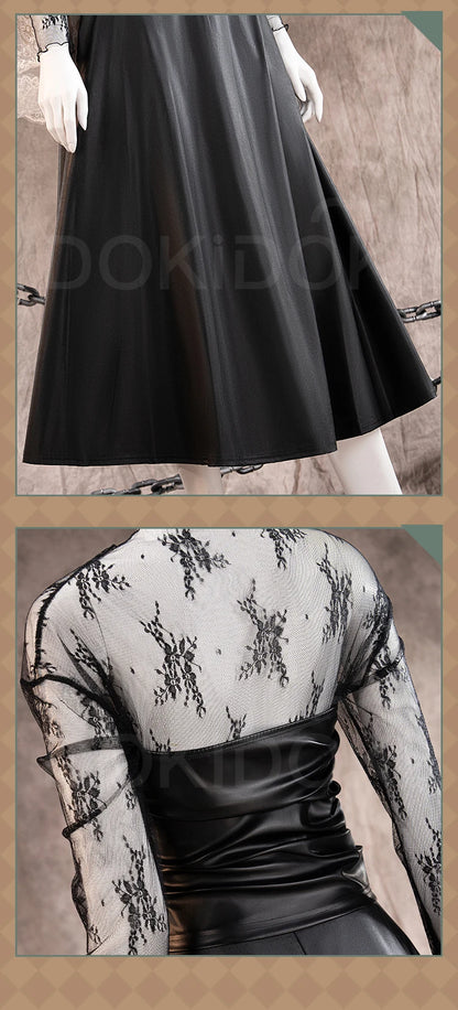 Osaragi Cosplay Custome Anime DokiDoki-R Women Black Long Dress Costume Ms.Osaragi Cosplay Headdress