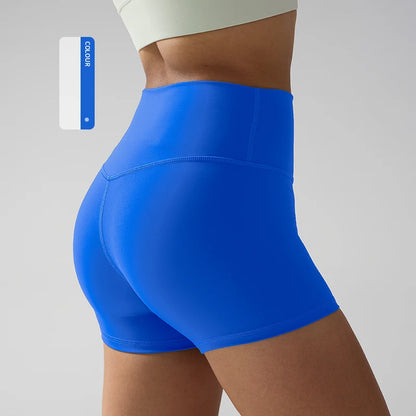 Solid Color Women’s High-Waisted Fitness Yoga Shorts – Quick Dry Breathable for Running & Cycling - Electric Blue / S