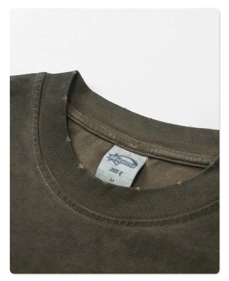 ZODF New 2024 Autumn Fake 2 Pieces T-Shirt For Men Unisex Loose Solid Long Sleeve O-Neck 305gsm Cotton T Shirt Brand Tops HY0944