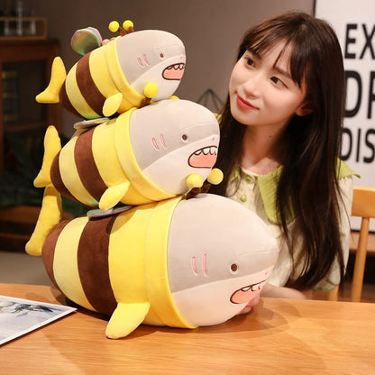 ZU Cute Flower Face Honey Bee Plush Toy Lovely Shark & Bee Caterpillar Ladybug Stuffed Soft Dolls Gift for Girl Boy Home Decor