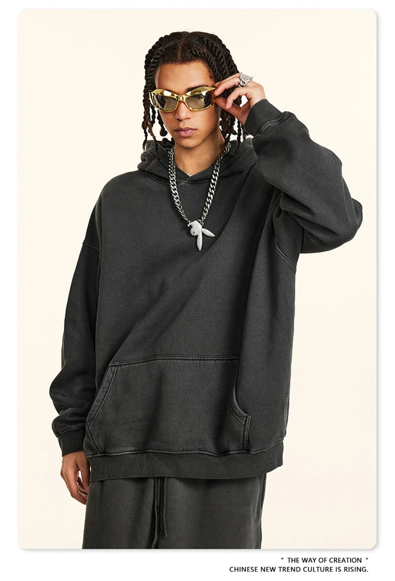 ZODF 2024 Winter Unisex Washed Fleece Hoodies 360gsm Warm Loose Retro Hooded Sweatshirts HY0870