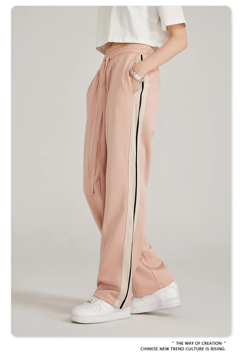 ZODF Spring Summer 275GSM Basic Side Webbing Trousers For Men Unisex American Retro Casual Sports Straight Pants HY0540