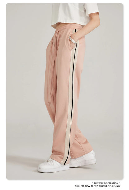 ZODF Spring Summer 275GSM Basic Side Webbing Trousers For Men Unisex American Retro Casual Sports Straight Pants HY0540