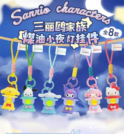 Original Sanrio Keychain Creative Hello Kitty Night Light Keyring Cinnamoroll My Melody Kuromi Key Chain Schoolbag Pendant Gifts
