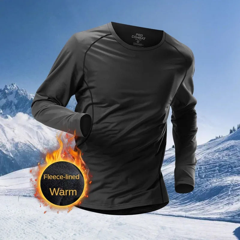 Men’s Winter Warm Running Set 1-2 Pcs Sports Underwear Fast Drying Fleece Tracksuit for Skiing Basketball Training