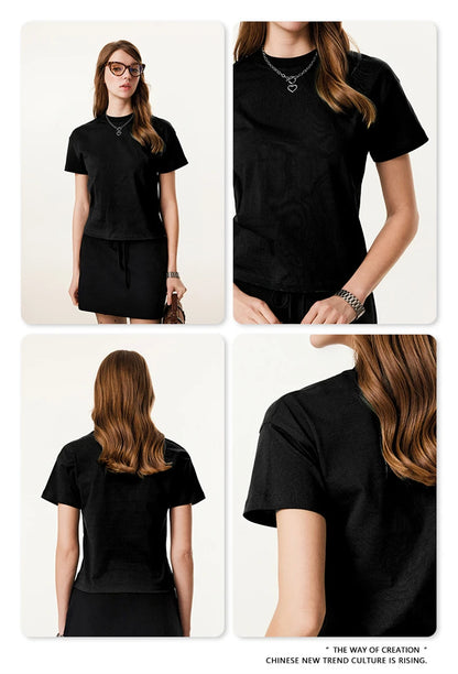 ZODF Women 2025 Summer 255gsm Cotton T-Shirts Hotsweet Girls Casual Solid Comfortable Sport T Shirt Brand Tops HY0978