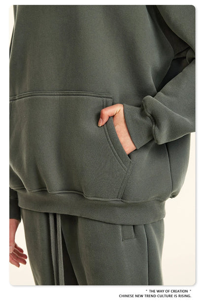 ZODF New 2024 Autumn Winter Men 345gsm Fleece Hoodies Unisex Women Relax Fit Warm Solid Hooded Pullovers Sweatshirts HY0863