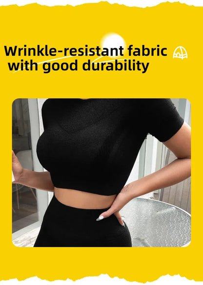 2-Piece Set,Short-Sleeved Top And High-Waisted Tummy Control Long Pants Sportswear,Suitable For Outdoor Sport,Women's Sportswear