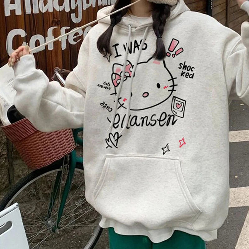 2025 Japanese Anime Hoodies Luxury Brand Sanrio Hello Kitty Pattern Sweatshirt Women Fashion Y2K Gothic Street Outerwear Tops