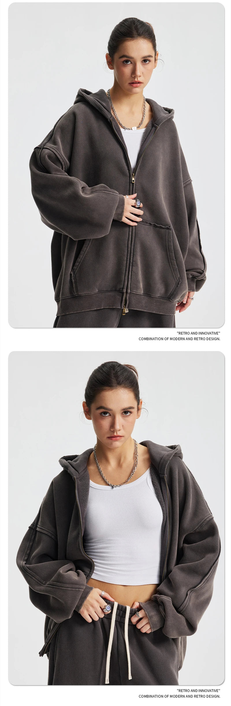 ZODF Vintage Man's Batik Washed Fleece Zipper Hoodie Unisex Winter Warm Distressed Hooded Coat Pullovers Brand Clothing HY1146