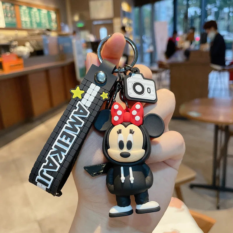 Kawaii Anime Disney Keychain Cartoon Mickey Mouse Minnie Lilo Stitch Cute Doll Keyring Ornament Key Chain Pendant Kids Toys Gift