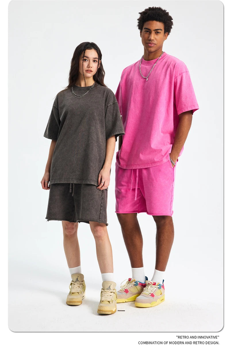 ZODF 2025 High Street Summer Washed Cotton Unisex Loose Retro Solid T-Shirt HY0113