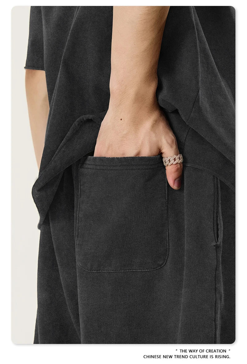 ZODF Retro Summer Washed 370gsm Cotton Shorts For Men Unisex High Street Loose Edge Distressed Solid Shorts Brand Clothes HY1023