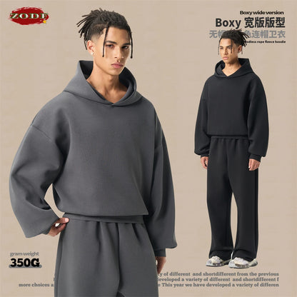ZODF Trendy Winter 350gsm Solid Fleece Hooded Hoodies For Man Unisex Boxyfit Solid Warm Pullovers Brand Clothing HY0038
