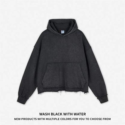 ZODF Retro Winter Men Washed 100% Cotton Boxy Hoodies Unisex Loose Fit Distressed Hooded Pullovers Coats Brand Outfits HY0048