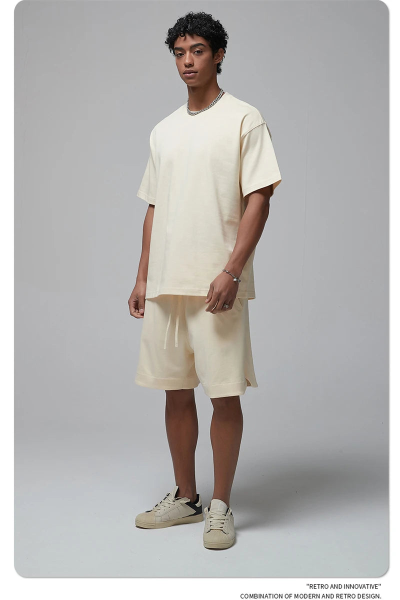 ZODF New Spring Summer Men 305gsm Cotton T Shirts Unisex Heavy Weight Oversized FG Noshrink Basic Solid T-Shirt Tees HY0165