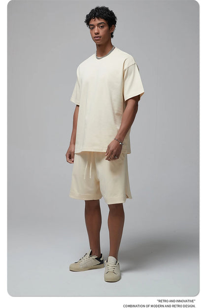 ZODF New Spring Summer Men 305gsm Cotton T Shirts Unisex Heavy Weight Oversized FG Noshrink Basic Solid T-Shirt Tees HY0165