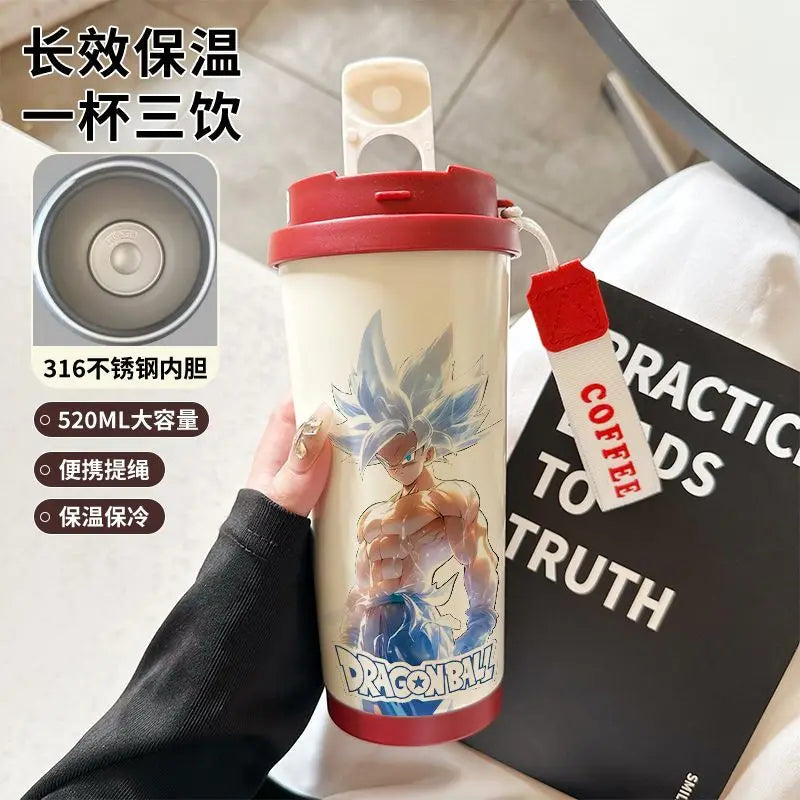 520ml Dragon Ball Thermos Cup Vegeta Water Bottle Son Goku Coffee Mug Large Capacity Drinking Bottle Kids Student Water Cup Gift