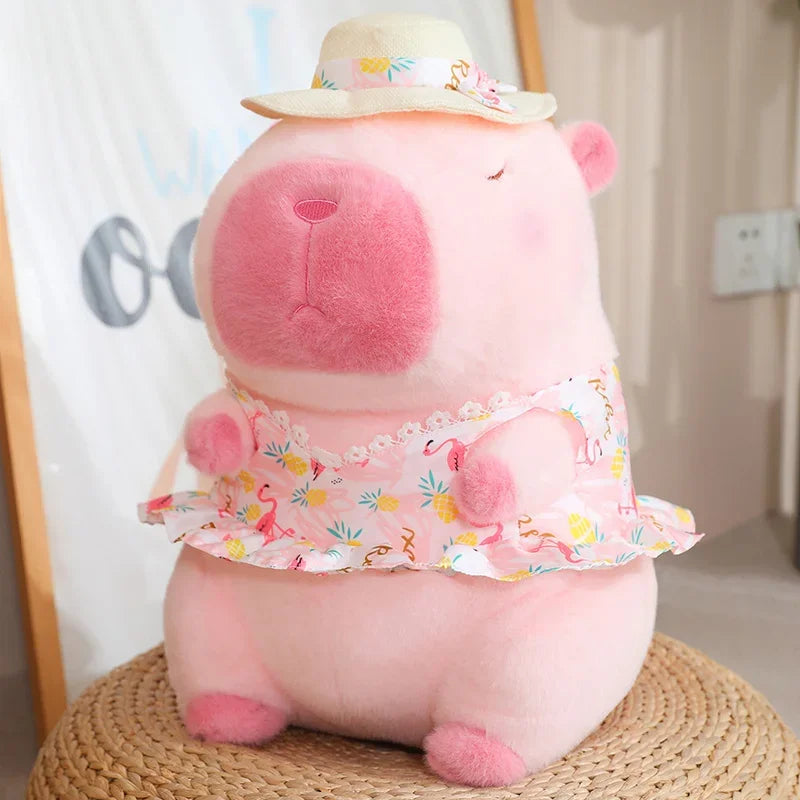 Pink Capybara Plush Toy Stuffed Seaside Beach Dress Blue Shirt Swim Ring Bee Decor Capibara Plushie Boy Hawaii Vacation Style